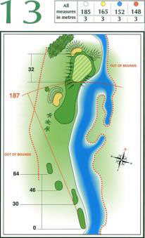 Map of Hole 13 on the Championship Course at Penina Golf Resort